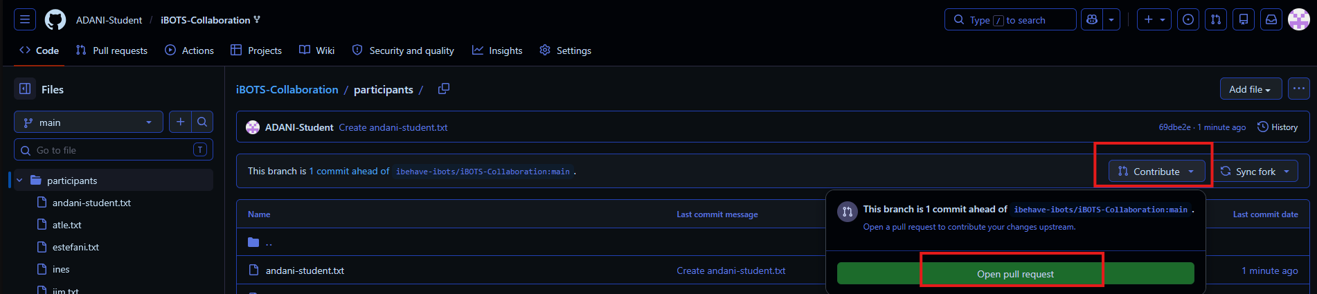 screenshot for opening a pull request