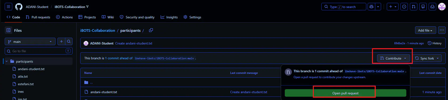 screenshot for opening a pull request
