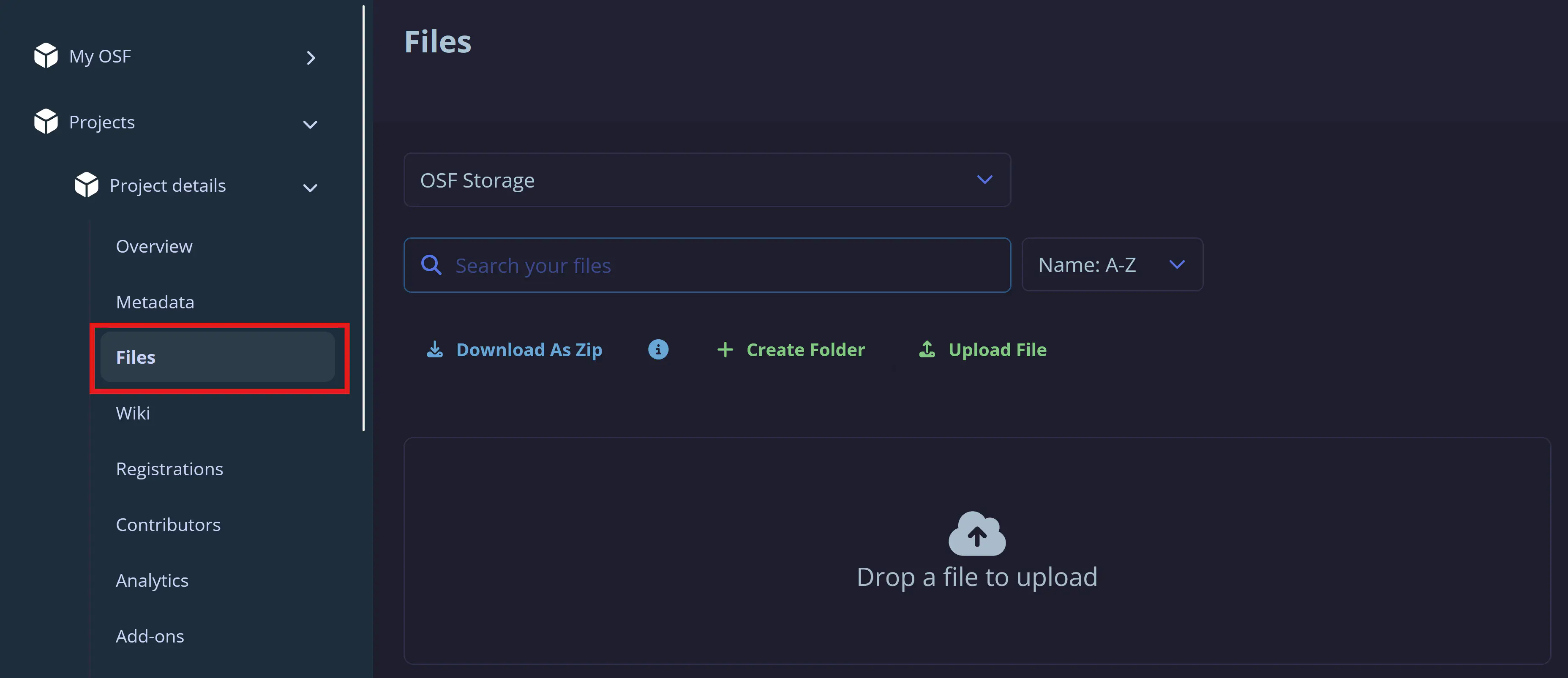 screenshot for the files menu